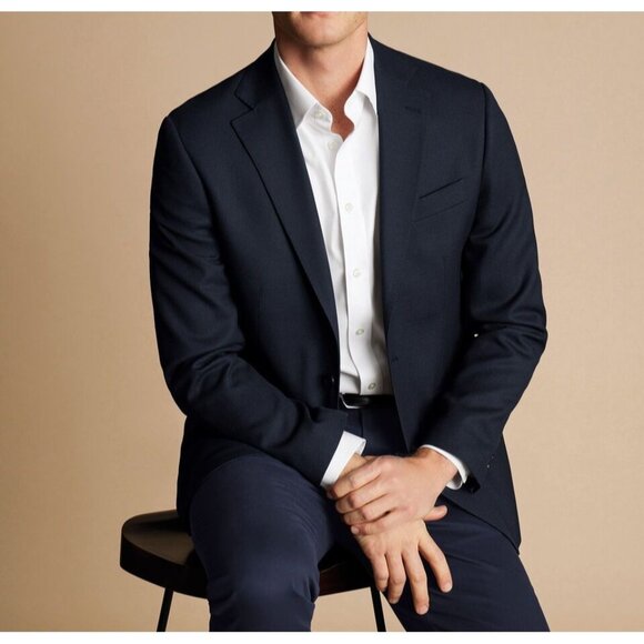 NWT Charles Tyrwhitt Navy Proper Blazer Classic Fit Jacket 48R 100% Wool - Picture 1 of 16